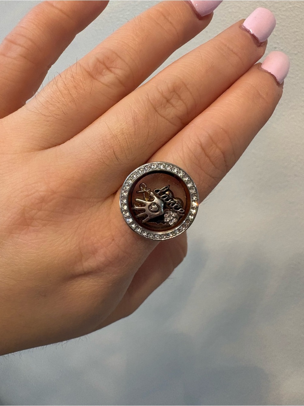 Origami Owl Silver Crystal Living Locket Ring